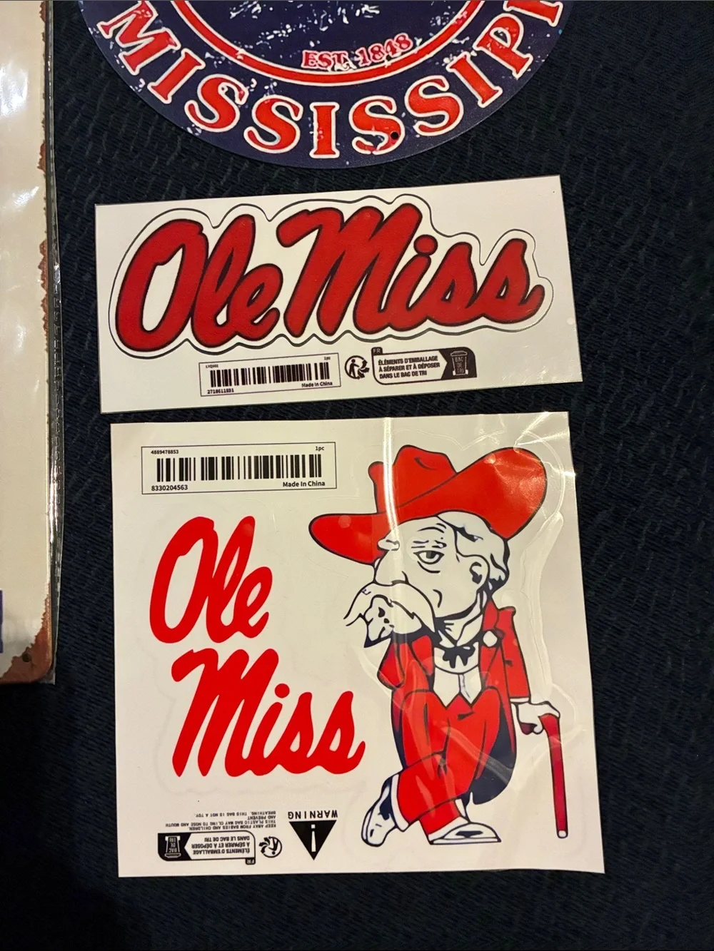 Ole Miss University of Mississippi Sticker’s/Metal Signs Lot - Red & Navy